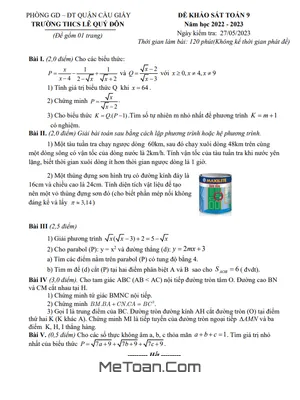Đề KSCL Toán 9 năm 2022 – 2023 trường THCS Lê Quý Đôn – Hà Nội