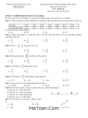 Đề Thi Học Kì 2 Toán 6 Năm 2023 - 2024 Phòng GD&ĐT Tiền Hải - Thái Bình