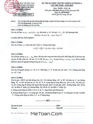Đề thi Olympic 30/4 năm 2025 Toán 10 trường chuyên Lê Hồng Phong - TP HCM