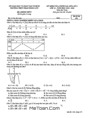 Đề thi giữa học kỳ 1 Toán 12 năm 2025 – 2026 trường THPT Phan Đăng Lưu – TP. HCM