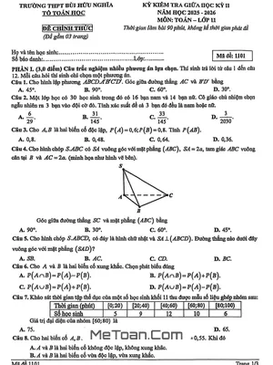 Đề Thi Giữa Kỳ 2 Môn Toán 11 Năm Học 2025-2026 Trường THPT Bùi Hữu Nghĩa – Cần Thơ