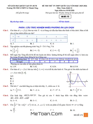 Đề thi thử TN THPT 2026 môn Toán trường Lê Thánh Tông – TP HCM