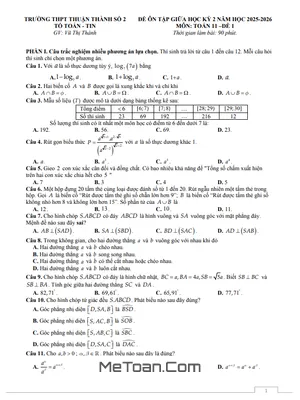 Đề ôn tập giữa kỳ 2 Toán 11 năm 2025 – 2026 trường THPT Thuận Thành 2 – Bắc Ninh