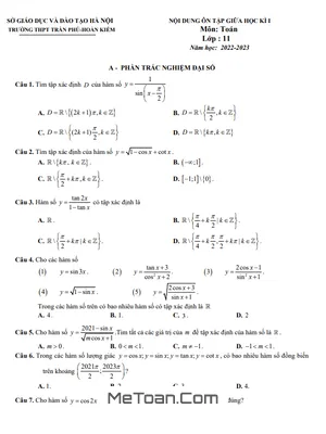 Ôn Tập Giữa Kì 1 Toán 11 Năm 2022 - 2023 Trường THPT Trần Phú - Hà Nội