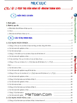 Các Dạng Toán Cơ Bản Và Nâng Cao Về Cực Trị Của Hàm Số