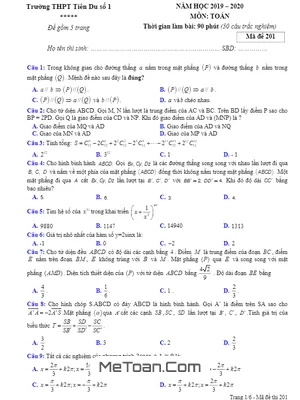 Đề thi KSCL Toán 11 lần 2 năm 2019 – 2020 trường THPT Tiên Du 1 – Bắc Ninh