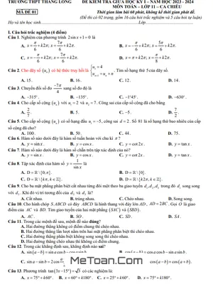 Đề thi giữa kì 1 Toán 11 năm 2023 - 2024 trường THPT Thăng Long - Hà Nội