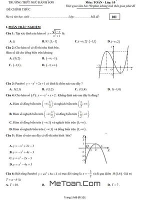 Đề thi cuối kì 2 Toán 10 năm 2022 - 2023 trường THPT Ngũ Hành Sơn - Đà Nẵng
