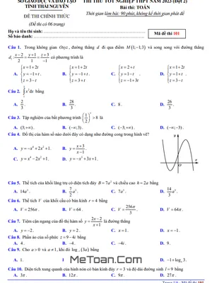 Đề thi thử tốt nghiệp THPT 2023 môn Toán đợt 2 Sở GD&ĐT Thái Nguyên