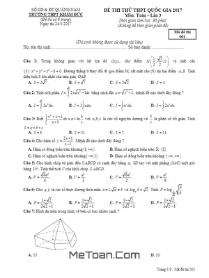 Đề thi thử THPT Quốc gia 2017 môn Toán trường THPT Khâm Đức - Quảng Nam lần 3