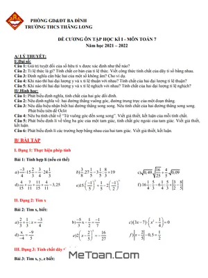 Đề Cương Ôn Tập Học Kì 1 Toán 7 Năm 2021 - 2022 Trường THCS Thăng Long – Hà Nội