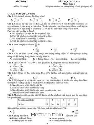 Đề thi Toán 6 cuối kỳ 2 năm 2023 - 2024 Sở GD&ĐT Bắc Ninh