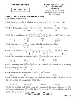Đề thi chọn học sinh giỏi cấp tỉnh môn Toán 8 năm 2022 - 2023 Sở GD&ĐT Phú Thọ
