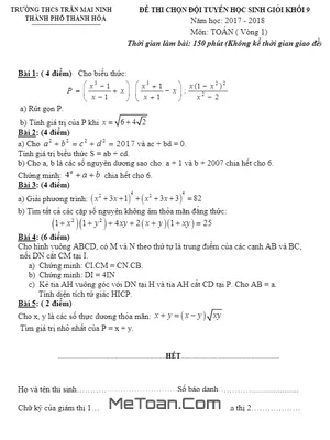 Đề thi chọn HSG Toán 9 năm 2017-2018 trường THCS Trần Mai Ninh - Thanh Hóa (Vòng 1)