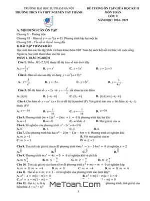 Đề Cương Ôn Tập Giữa Kì 2 Môn Toán Lớp 9 Năm 2024 - 2025 Trường Nguyễn Tất Thành - Hà Nội