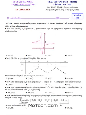 Đề Khảo Sát Toán 12 Lần 1 Năm 2025 – 2026 Trường THPT An Dương – Hải Phòng (Có Đáp Án)