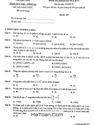 Đề kiểm tra khảo sát nửa kỳ 1 Toán 11 trường THPT Phan Huy Chú - Hà Nội năm 2019-2020