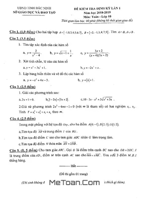 Đề kiểm tra định kỳ Toán 10 lần 1 năm học 2018 - 2019 Sở GD&ĐT Bắc Ninh