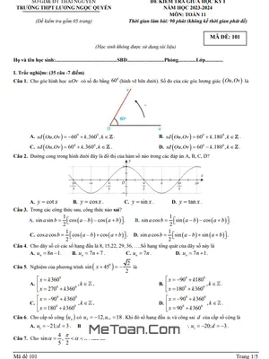 Đề Thi Giữa Kỳ 1 Toán 11 Năm 2023 - 2024 Trường THPT Lương Ngọc Quyến - Thái Nguyên