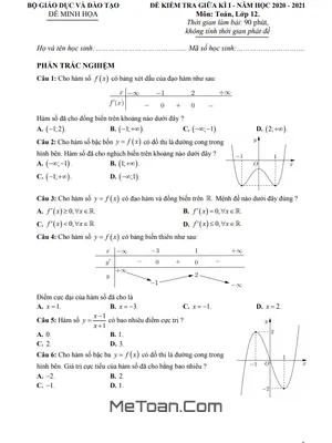 Ma Trận, Bảng Đặc Tả Kĩ Thuật Và Đề Minh Họa Kiểm Tra Giữa Kì 1 Toán 12 Năm 2020 - 2021