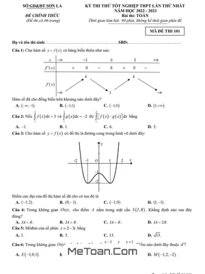Đề thi thử tốt nghiệp THPT 2023 môn Toán lần 1 sở GD&ĐT Sơn La