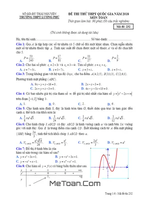 Đề Thi Thử THPTQG 2018 Môn Toán Trường THPT Lương Phú - Thái Nguyên