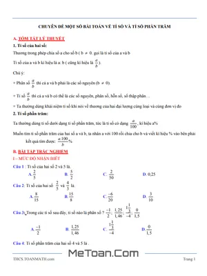 Tỉ Số Và Tỉ Số Phần Trăm Lớp 6: Lý Thuyết & Trắc Nghiệm Có Đáp Án