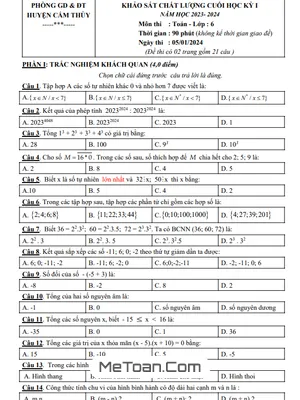 Đề thi học kỳ 1 Toán lớp 6 năm 2023 - 2024 phòng GD&ĐT Cẩm Thủy - Thanh Hóa