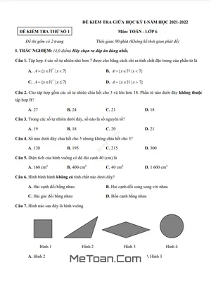 05 Đề Ôn Tập Kiểm Tra Giữa Học Kỳ 1 Toán 6 Năm Học 2021 - 2022