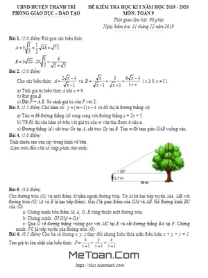 Đề thi HK1 Toán 9 năm học 2019 - 2020 phòng GD&ĐT Thanh Trì - Hà Nội