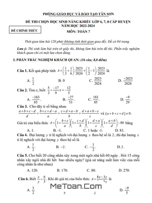Đề chọn HS năng khiếu Toán 7 năm 2023 - 2024 phòng GD&ĐT Tân Sơn - Phú Thọ