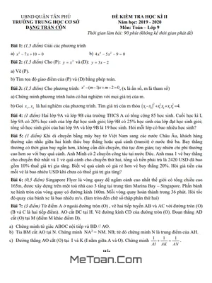Đề thi học kì 2 Toán 9 năm 2019 - 2020 trường THCS Đặng Trần Côn - TP HCM