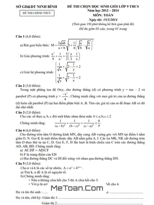 Đề thi chọn học sinh giỏi Toán 9 năm 2013 - 2014 Sở GD&ĐT Ninh Bình
