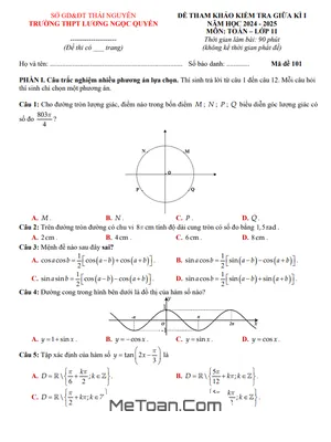 Đề Tham Khảo Giữa Kỳ 1 Toán 11 Năm 2024 - 2025 Trường THPT Lương Ngọc Quyến - Thái Nguyên
