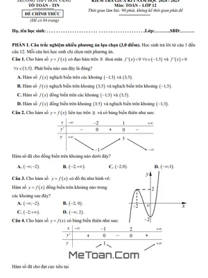 Đề giữa kì 1 Toán 12 năm 2024 - 2025 trường THPT Hòa Vang - Đà Nẵng