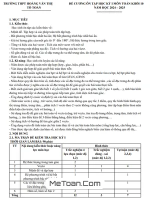 Đề Cương Ôn Tập Cuối Kỳ 1 Toán 10 Năm 2024 - 2025 Trường THPT Hoàng Văn Thụ - Hà Nội