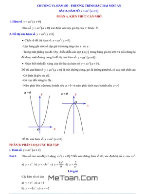 Tổng hợp các dạng toán hàm số y = ax² (a ≠ 0) và phương trình bậc hai một ẩn Toán 9