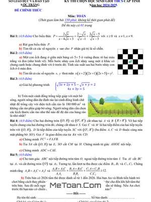 Đề thi chọn học sinh giỏi tỉnh Toán THCS năm 2024 - 2025 Sở GD&ĐT Sóc Trăng