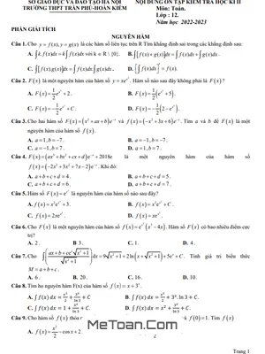 Ôn Tập Học Kì 2 Toán 12 Năm 2022 - 2023 Trường THPT Trần Phú - Hà Nội