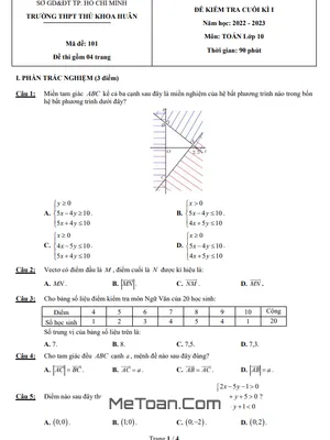 Đề Cuối Kì 1 Toán 10 Năm 2022 - 2023 Trường THPT Thủ Khoa Huân - TP HCM