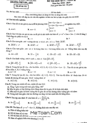 Đề thi học kỳ I Toán 10 năm 2018 - 2019 trường Đoàn Kết - Hai Bà Trưng - Hà Nội
