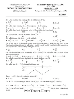 Đề thi thử THPT Quốc gia 2018 môn Toán trường THPT Thường Xuân 2 – Thanh Hóa lần 2