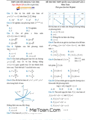 Đề Thi Thử THPT Quốc Gia Môn Toán Trường THPT Chuyên Hoàng Văn Thụ - Hòa Bình Lần 3 Năm 2017