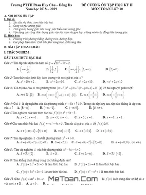 Đề cương học kì 2 Toán 10 năm 2018 - 2019 trường Phan Huy Chú - Hà Nội