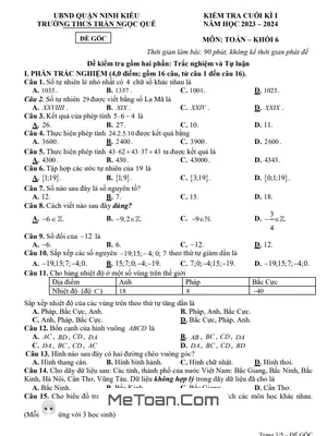 Đề thi học kì 1 Toán lớp 6 năm 2023 - 2024 trường THCS Trần Ngọc Quế - Cần Thơ (có đáp án)