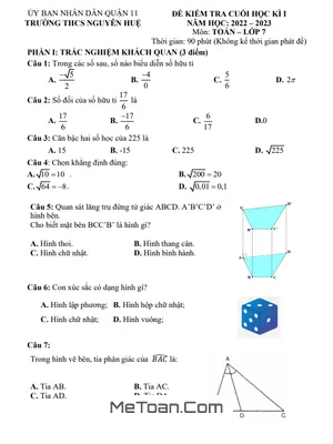 Đề thi học kì 1 Toán 7 năm 2022-2023 trường THCS Nguyễn Huệ - TP.HCM (có đáp án)