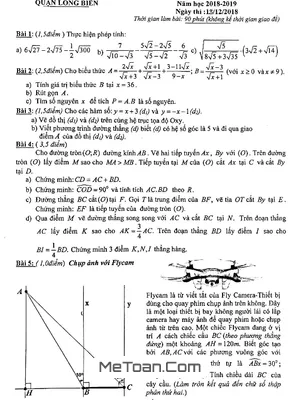 Đề thi học kì 1 Toán 9 năm 2018 - 2019 phòng GD&ĐT Long Biên - Hà Nội