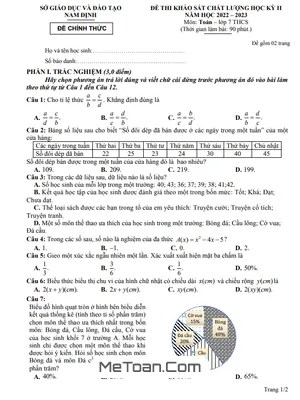 Đề thi học kỳ 2 Toán 7 năm 2022 - 2023 sở GD&ĐT Nam Định
