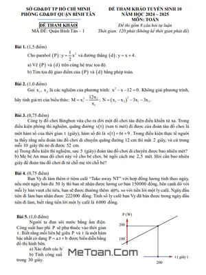 Đề tham khảo tuyển sinh 10 môn Toán 2024 - 2025 phòng GD&ĐT Bình Tân - TP HCM