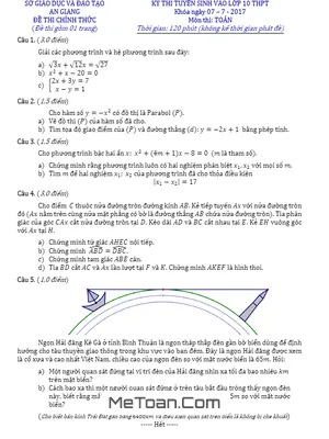 Đề thi Toán vào lớp 10 An Giang năm 2017 - 2018 có lời giải